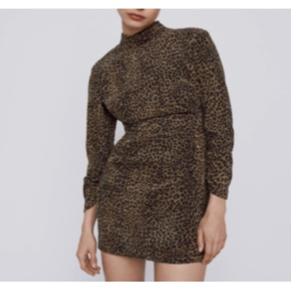 Zara Corduroy Cheetah Long Sleeve Mock Neck Dress - Picture 3 of 10